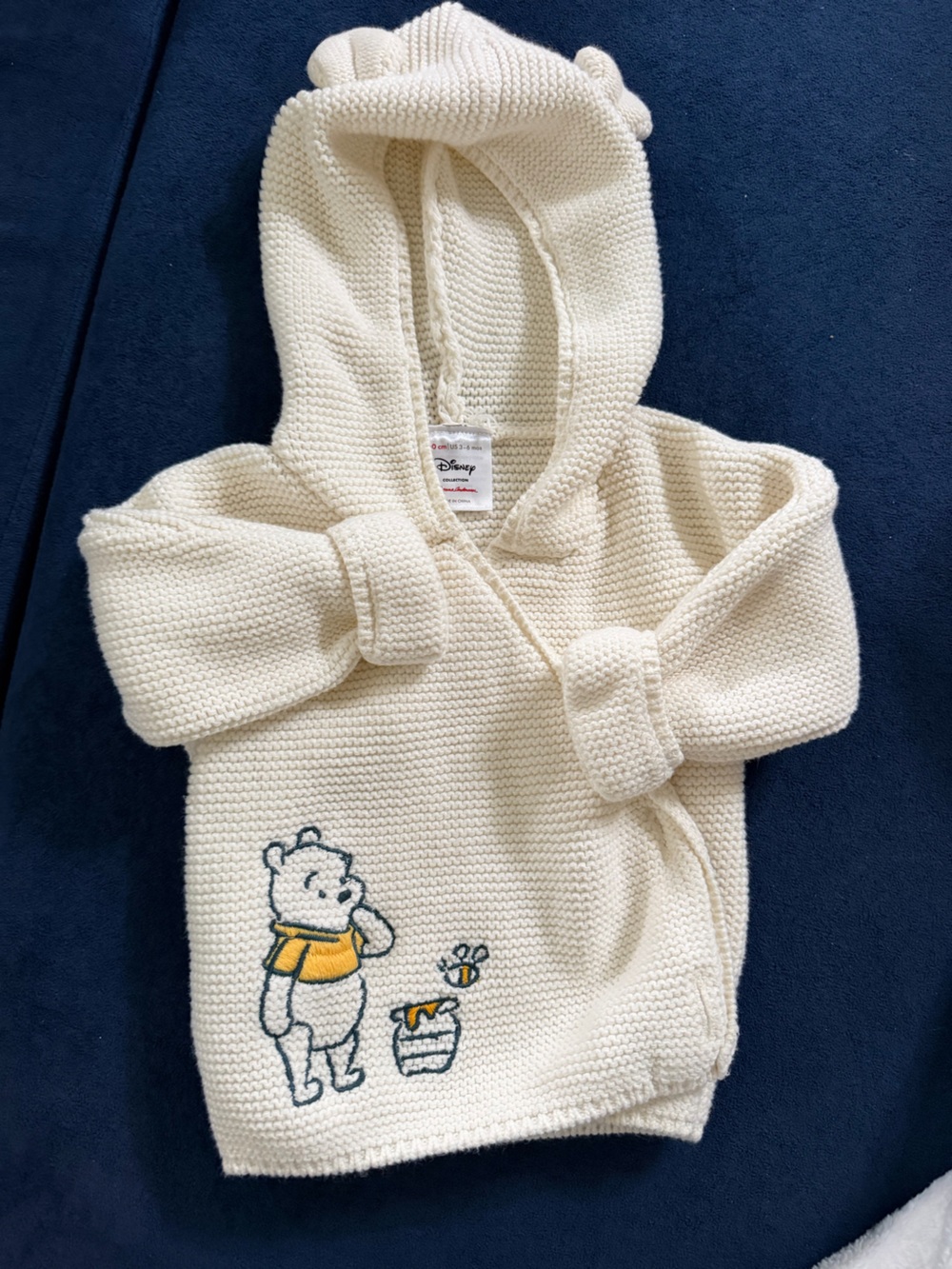 Hanna Andersson x Disney Cream Knit Hooded Baby Sweater with Winnie the Pooh